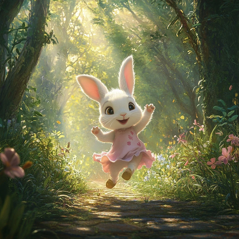 小白兔穿粉色裙子跳跃