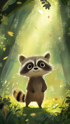 小浣熊森林阳光下