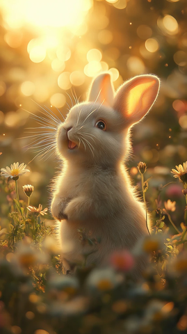 宝宝与白兔草地玩耍