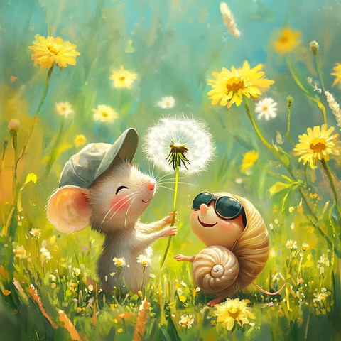 老鼠送花给戴墨镜的蜗牛