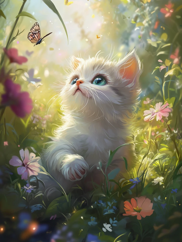 花园中的猫咪与花朵