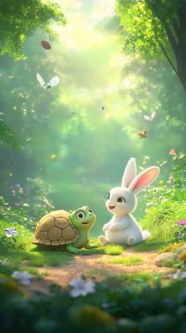 兔子笑乌龟慢乌龟挑战赛跑