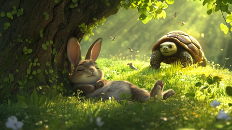 兔子休憩与乌龟接近