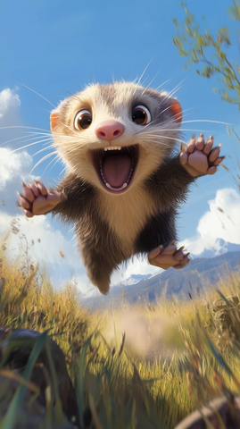 小雪貂向前冲掀起尘土飞扬