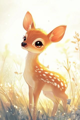 小鹿站在草地插画