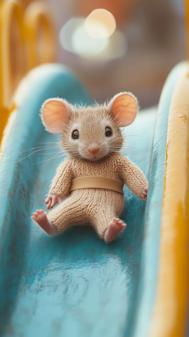 小鼠穿卡其带滑动滑梯