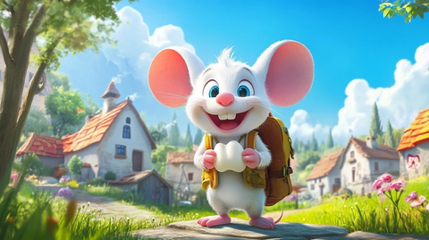 小白鼠背书包拿奶牙