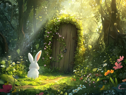 白兔森林门与花树