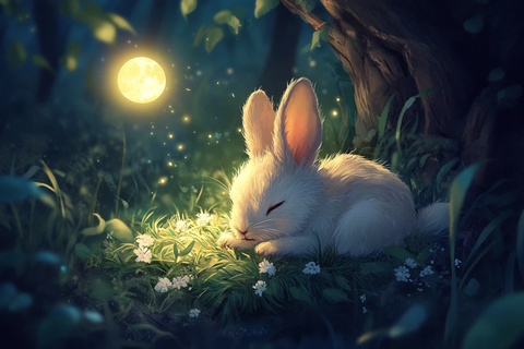 兔子草床月光晚安