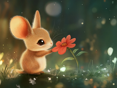 小动物与花朵卡通画