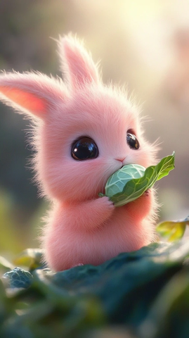 迷你粉色兔子吃白菜叶