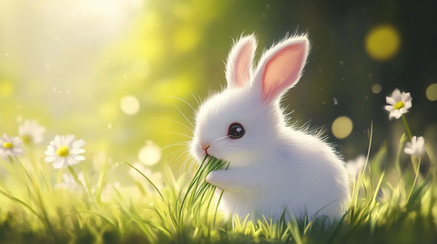 小白兔吃草插画