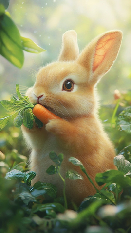 兔子吃胡萝卜叶蔬菜园