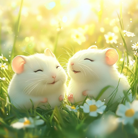 白仓鼠草地玩耍