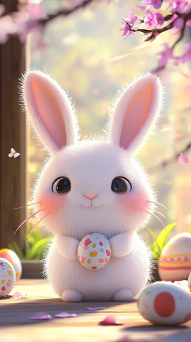 迷你兔子玩偶与复活节彩蛋