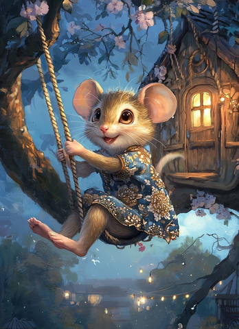 鼠外星人荡秋千树屋旁