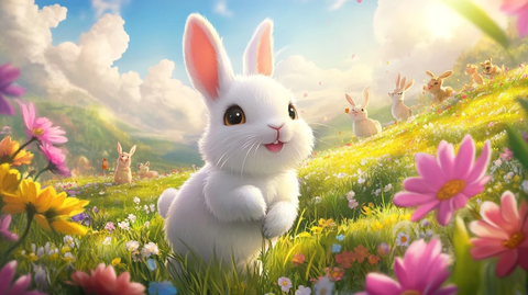 兔子穿越花海与动物欢庆