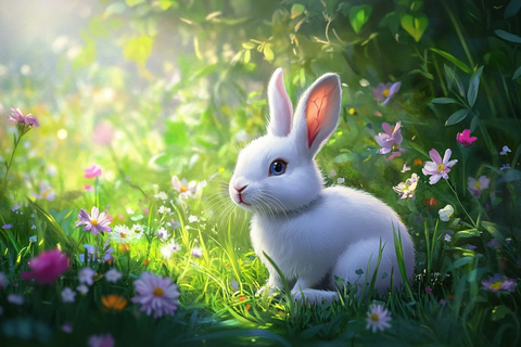 白兔草地野花阳光