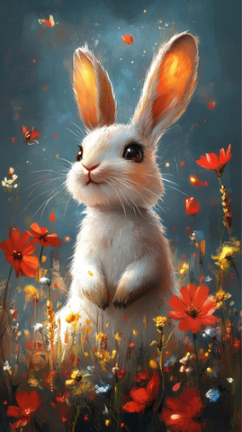 白兔墨绘扁平风格图