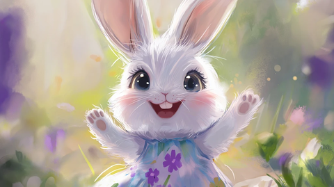 兔子花园跳跃花卉裙子