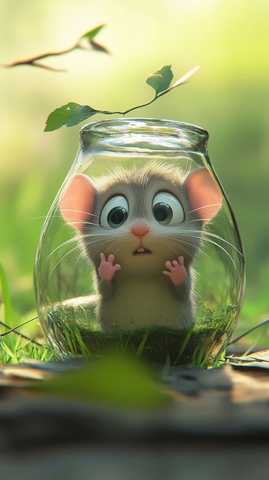 小老鼠被困倒立花瓶