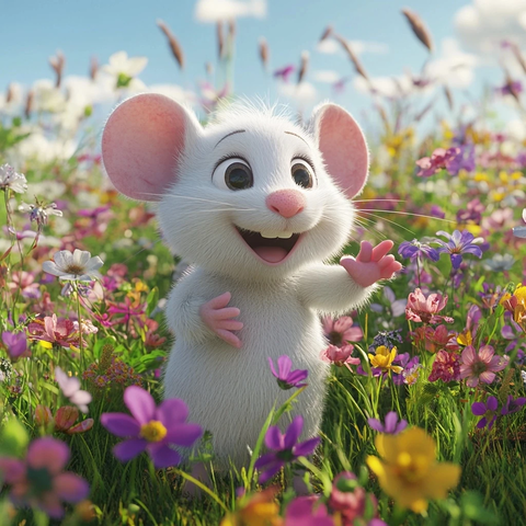 卡通老鼠花海中寻找
