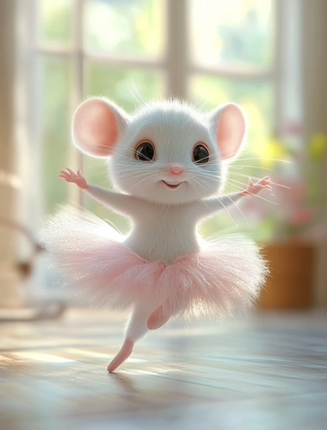 白色老鼠穿粉色芭蕾裙跳舞