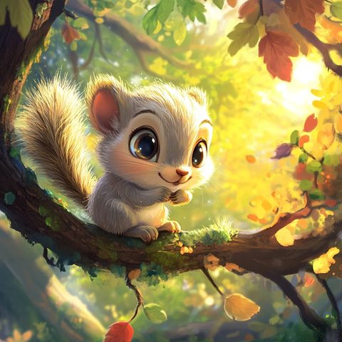 松鼠坐树枝风中轻语