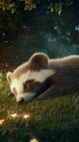 小獾在草地上睡觉