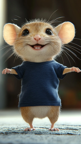 微笑老鼠穿蓝恤站姿骄傲