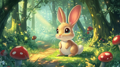 卡通兔子森林蘑菇路径