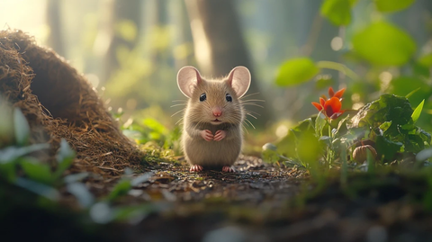 灰鼠站立草丛旁凝视镜头