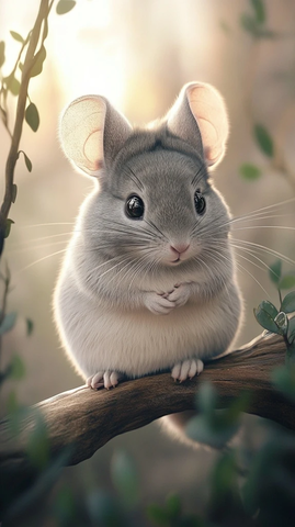 绒毛灰鼠木杆绿植环绕