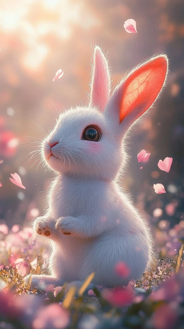 白兔粉耳探索舞台花瓣