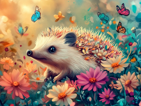 刺猬与花蝴蝶背景图