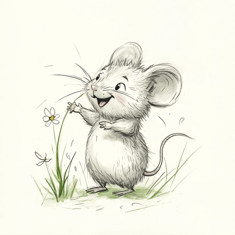 小鼠站立玩草插画