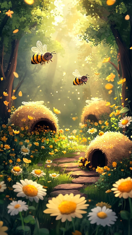 蜜蜂飞舞与刺猬蜂巢
