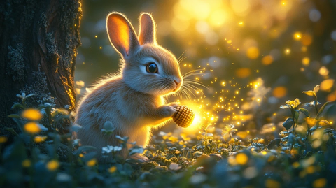 小兔发现金光闪闪橡树果