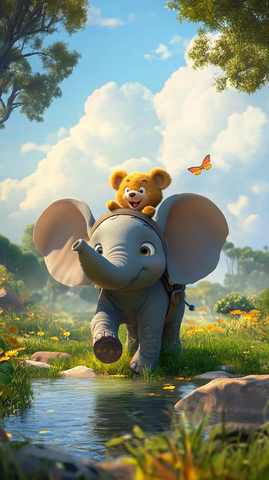 小象与泰迪共游绿野