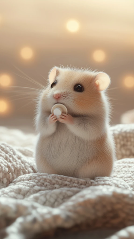 仓鼠叼奶嘴坐毛毯