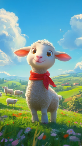 小羊望天红围巾飘扬