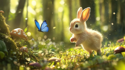 小兔追逐蝴蝶森林欢趣