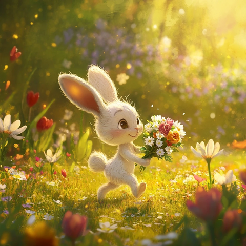 兔子跳跃花海送花束