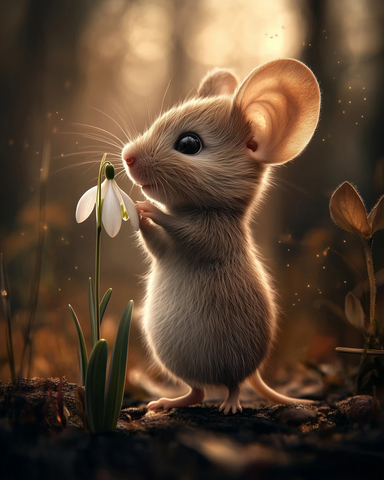 小鼠嗅雪莲花幻想森林
