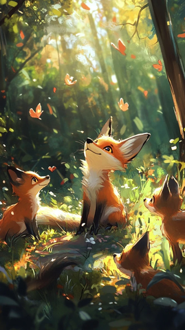 小狐狸玩耍森林朋友