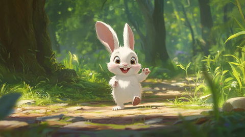小白兔森林玩耍卡通画