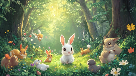 兔子森林中跳跃动物忙碌