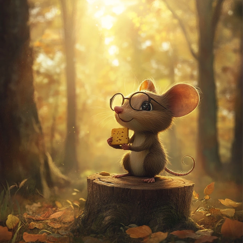 树桩小鼠戴眼镜捧奶酪