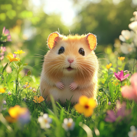 小仓鼠绿草地赏花