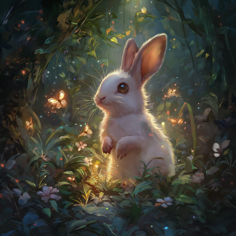 魔法森林中的可爱兔子